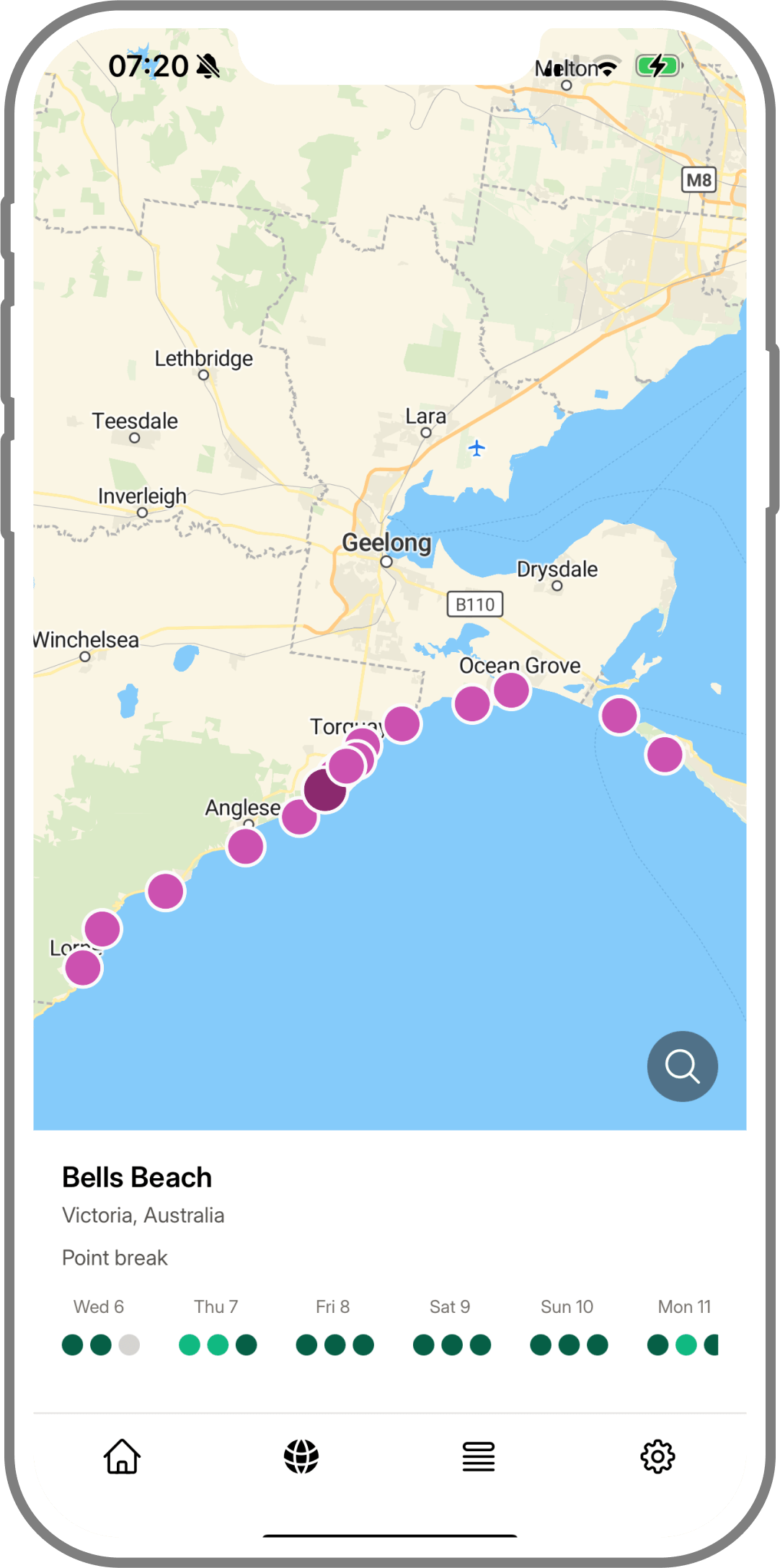 Surf Forecast page on iOS